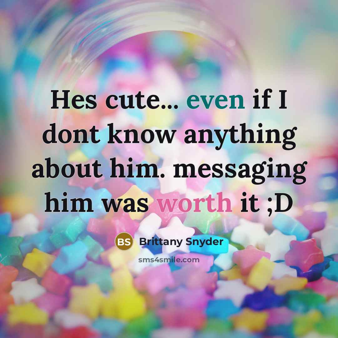 “Hes cute... even if I dont know anything about him. messaging him was worth it ;D” quote by Brittany Snyder