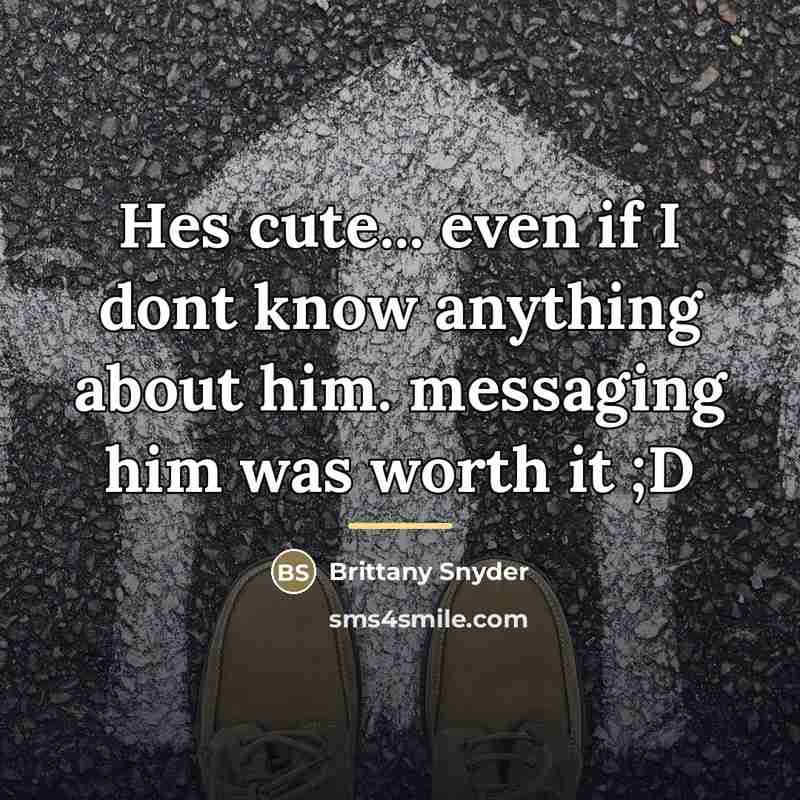 “Hes cute... even if I dont know anything about him.…” quote by Brittany Snyder
