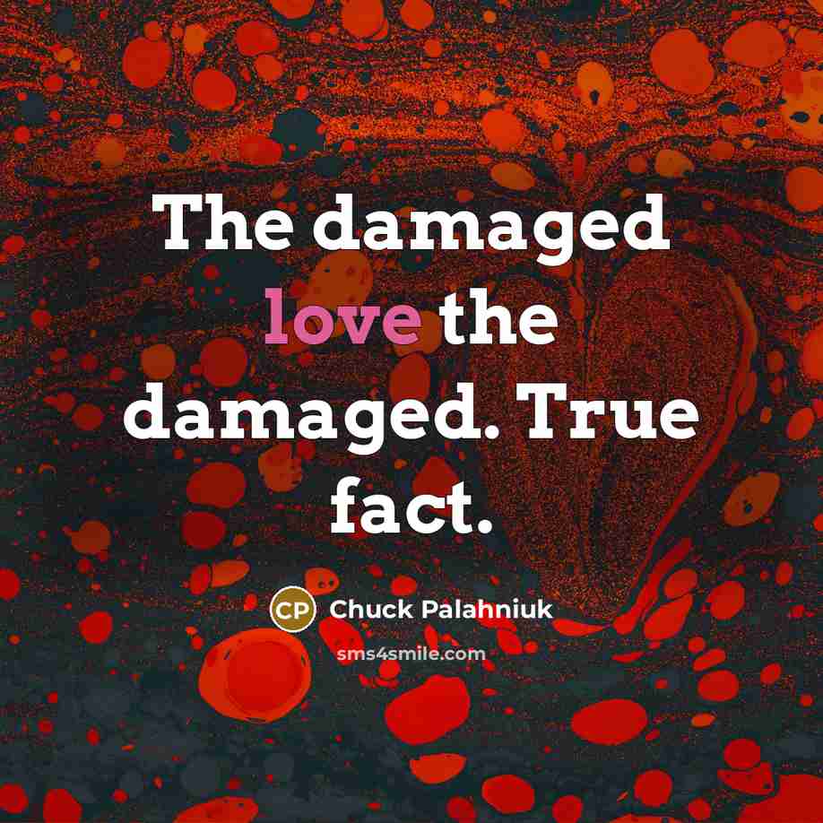 “The damaged love the damaged. True fact.” quote by Chuck Palahniuk