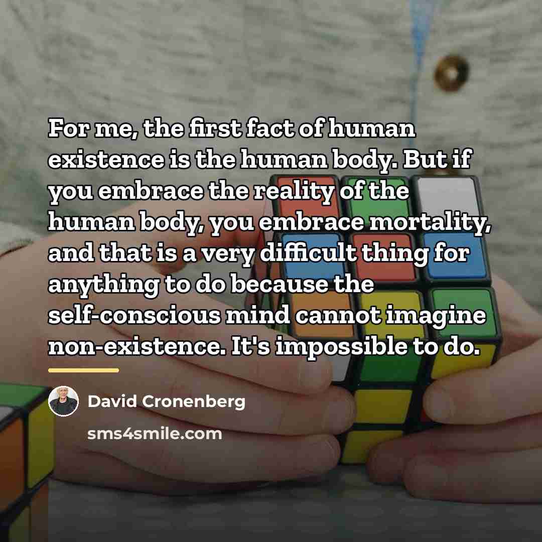 “For me, the first fact of human existence is the…” quote by David Cronenberg
