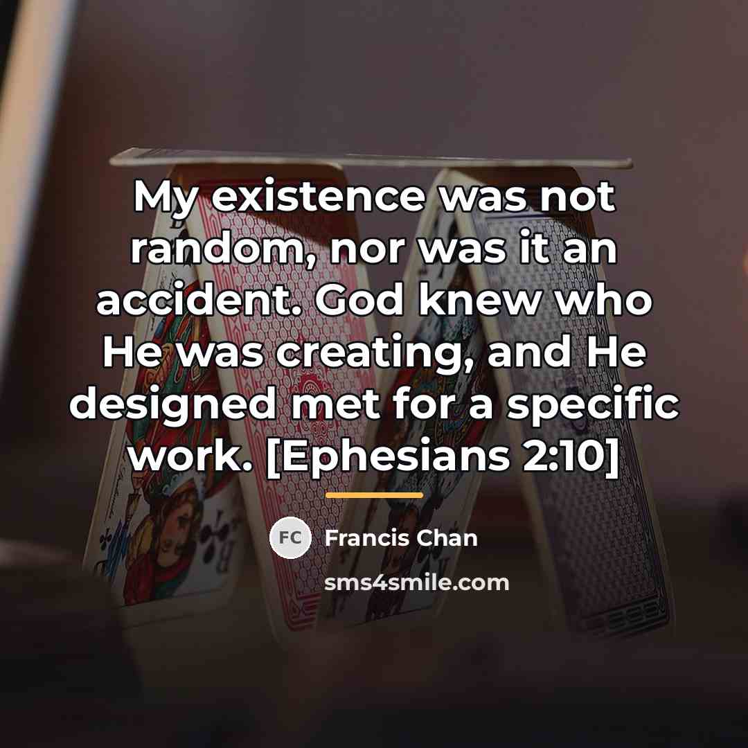 “My existence was not random, nor was it an accident.…” quote by Francis Chan