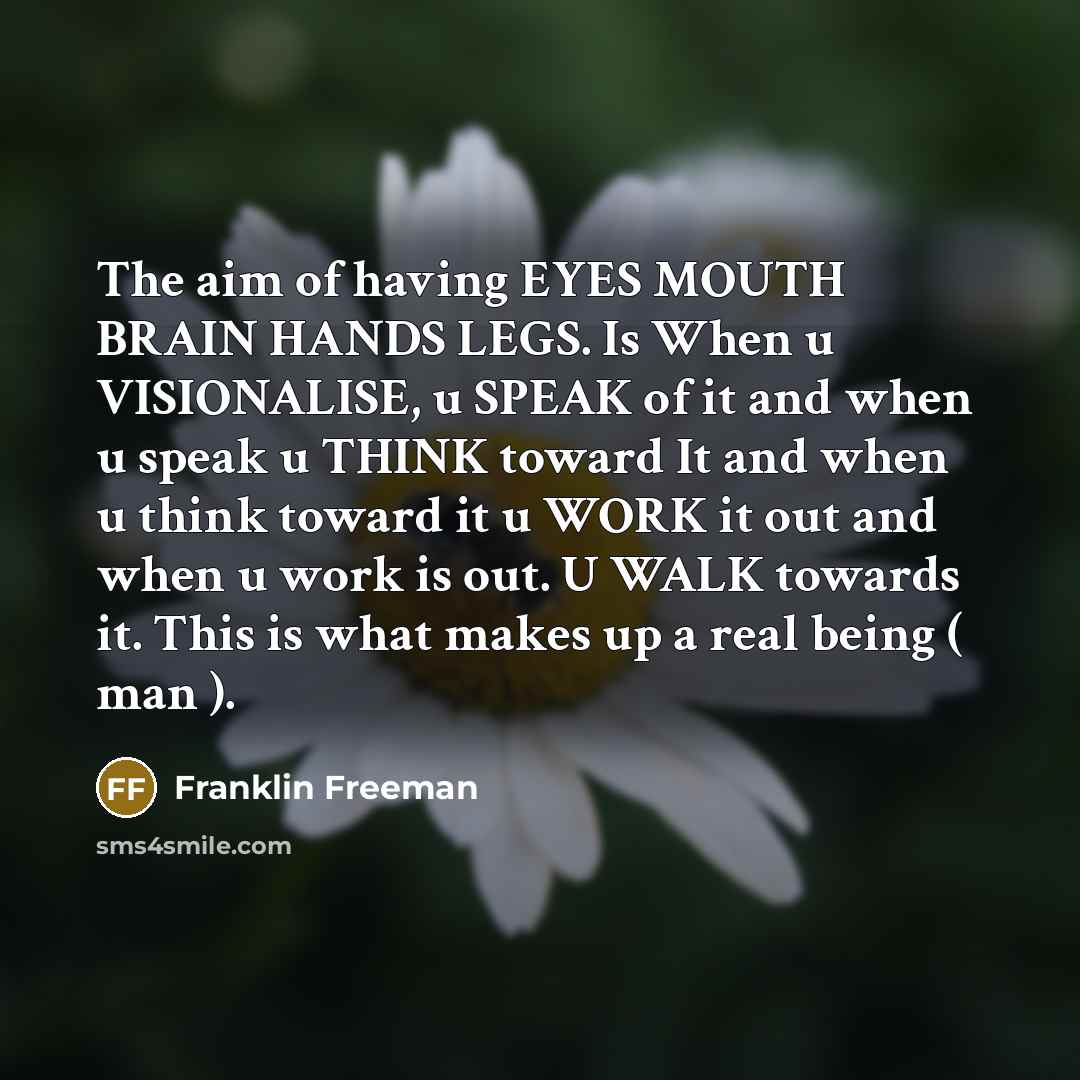 “The aim of having EYES MOUTH BRAIN HANDS LEGS. Is…” quote by Franklin Freeman
