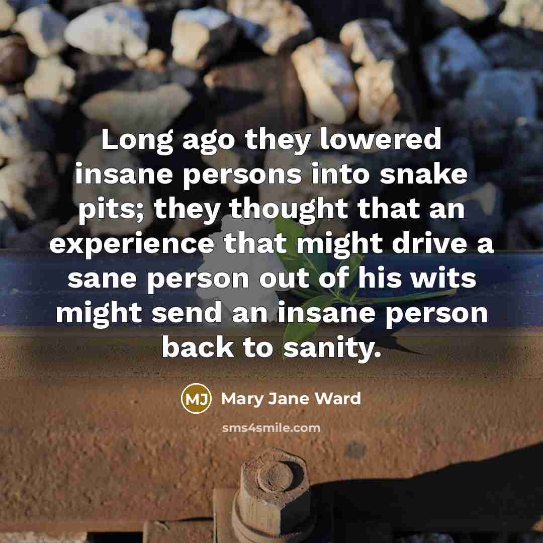 “Long ago they lowered insane persons into snake pits; they…” quote by Mary Jane Ward