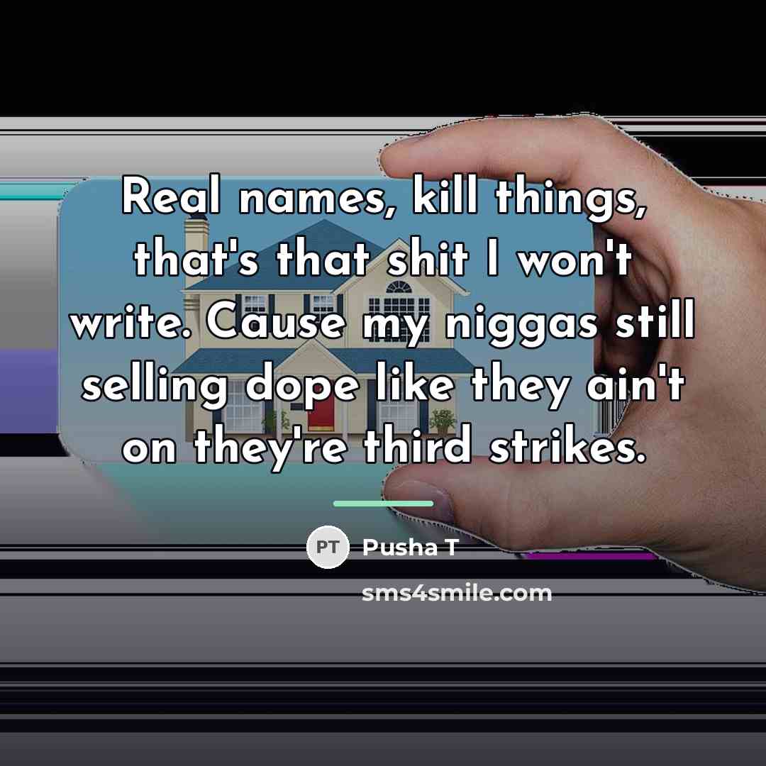 “Real names, kill things, that's that shit I won't write.…” quote by Pusha T