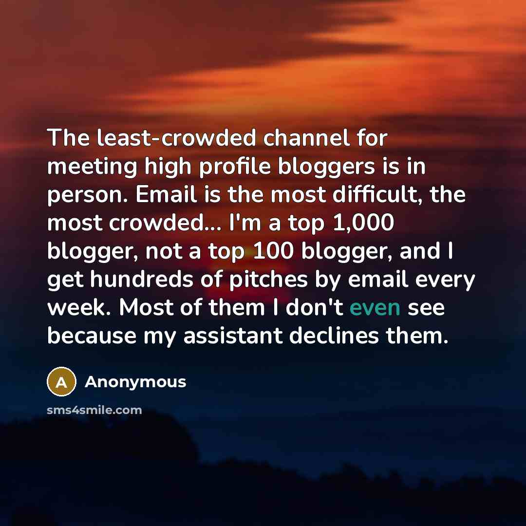 “The least-crowded channel for meeting high profile bloggers is in…” quote by Anonymous