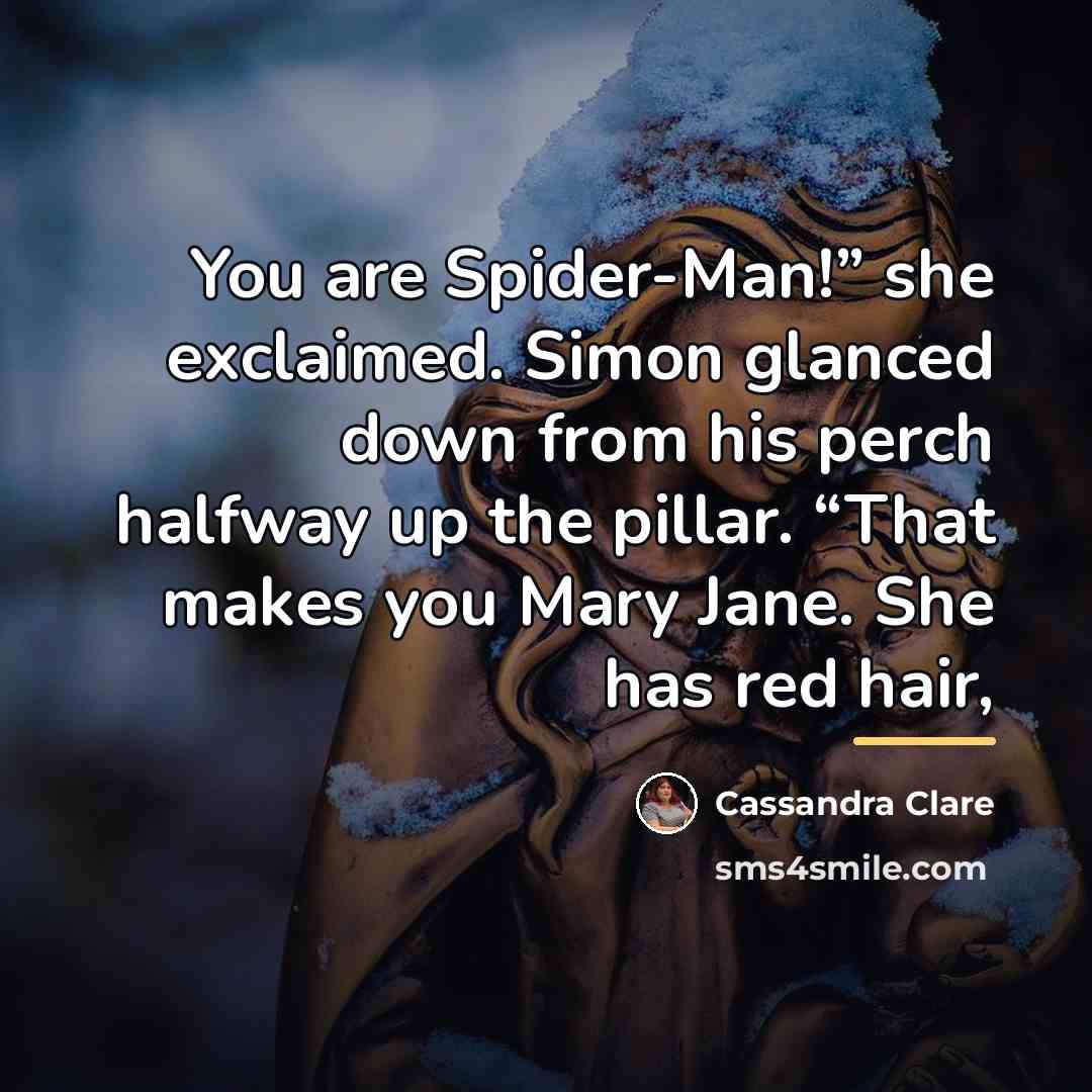“You are Spider-Man!” she exclaimed. Simon glanced down from his…” quote by Cassandra Clare