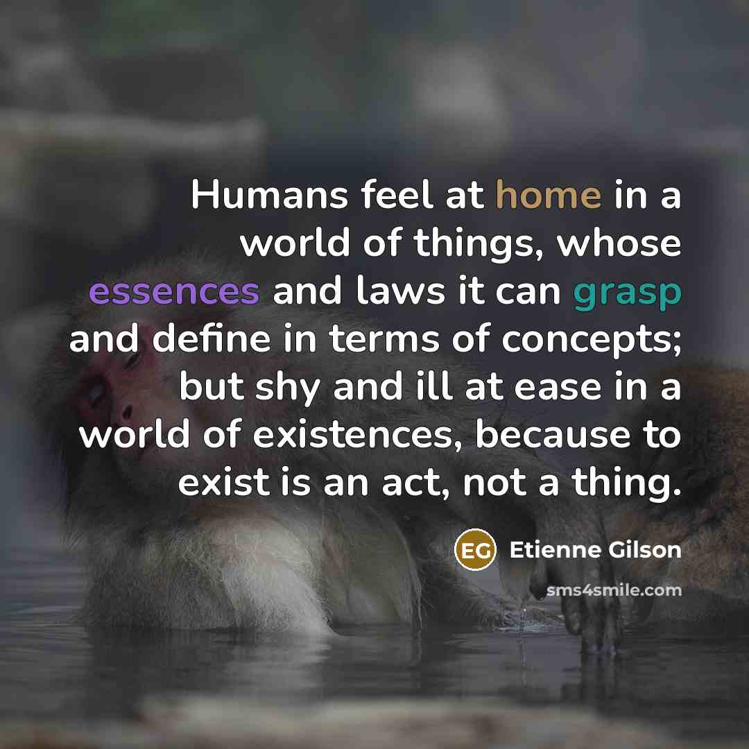 “Humans feel at home in a world of things, whose…” quote by Etienne Gilson