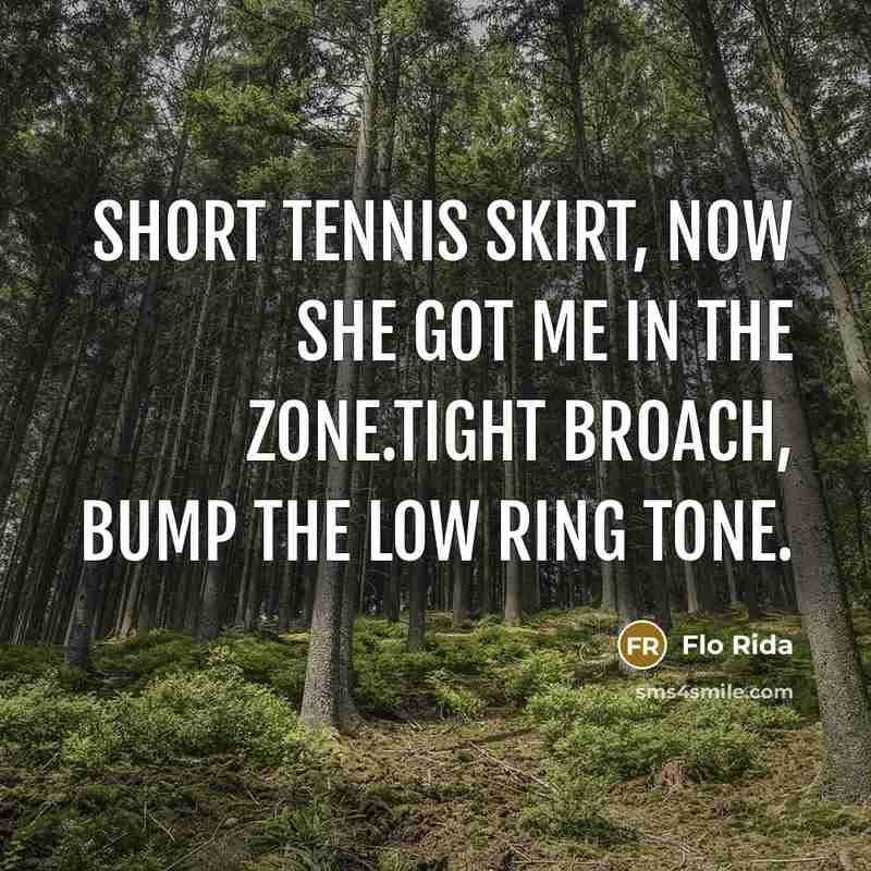 “Short tennis skirt, now she got me in the zone.Tight…” quote by Flo Rida