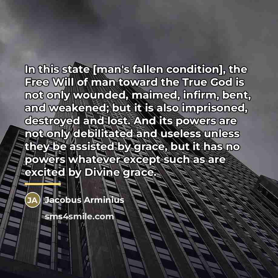 “In this state [man's fallen condition], the Free Will of…” quote by Jacobus Arminius