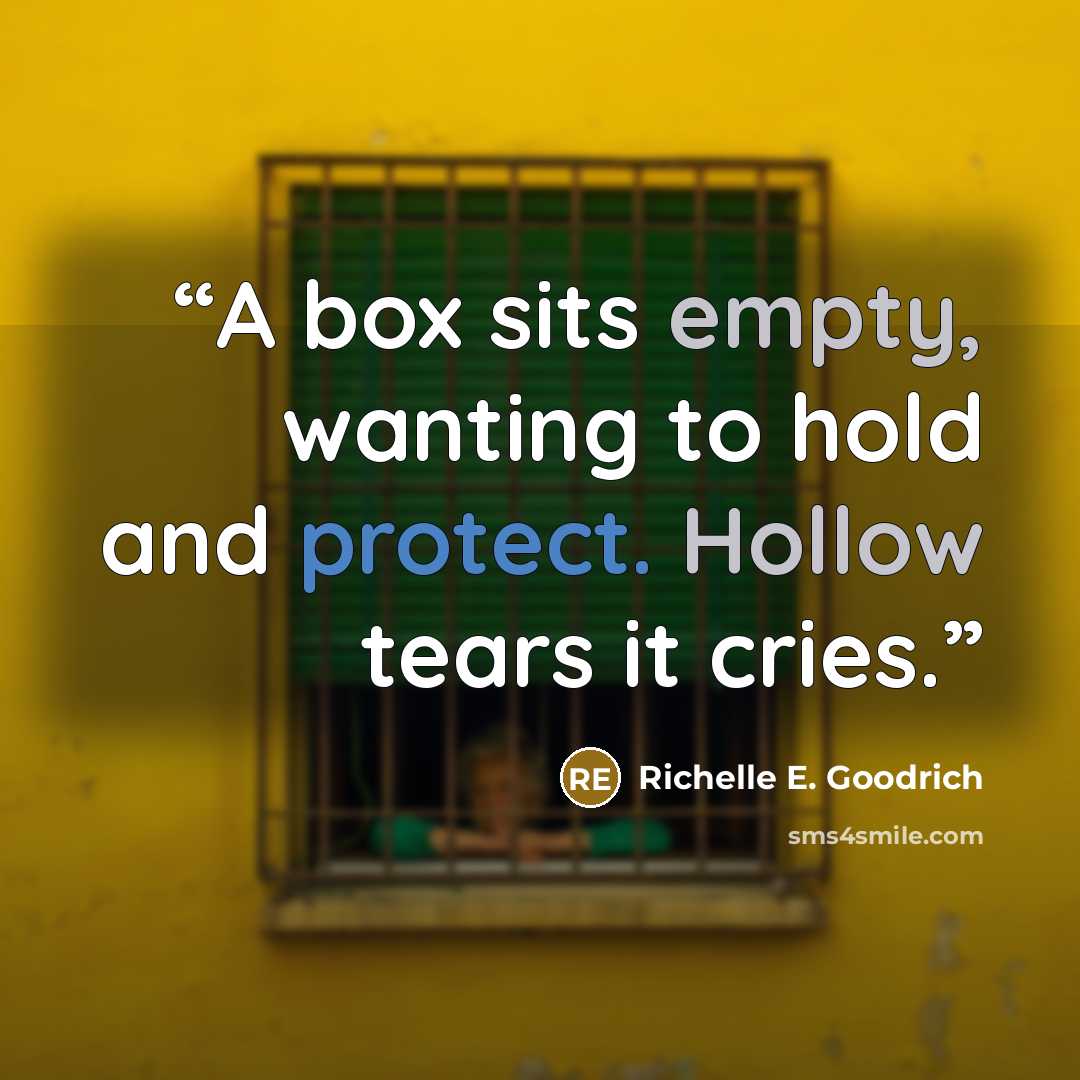 “A box sits empty, wanting to hold and protect. Hollow tears it cries.” quote by Richelle E. Goodrich