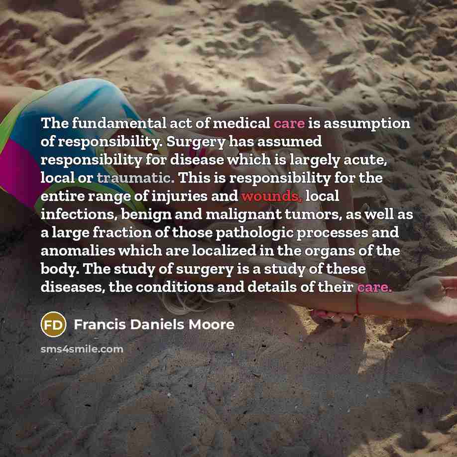 “The fundamental act of medical care is assumption of responsibility.…” quote by Francis Daniels Moore