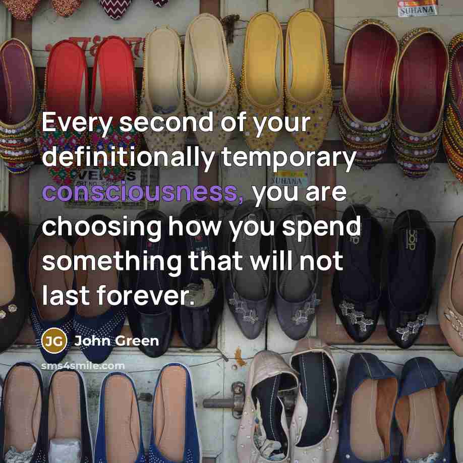 “Every second of your definitionally temporary consciousness, you are choosing…” quote by John Green