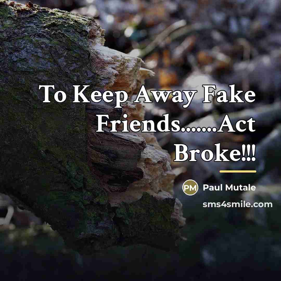 “To Keep Away Fake Friends.......Act Broke!!!…” quote by Paul Mutale