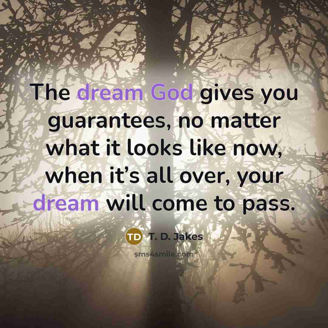 “The dream God gives you guarantees, no matter what it…” quote by T. D. Jakes