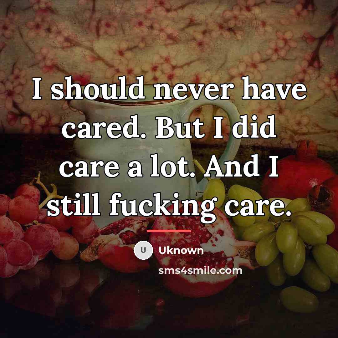 “I should never have cared. But I did care a…” quote by Uknown