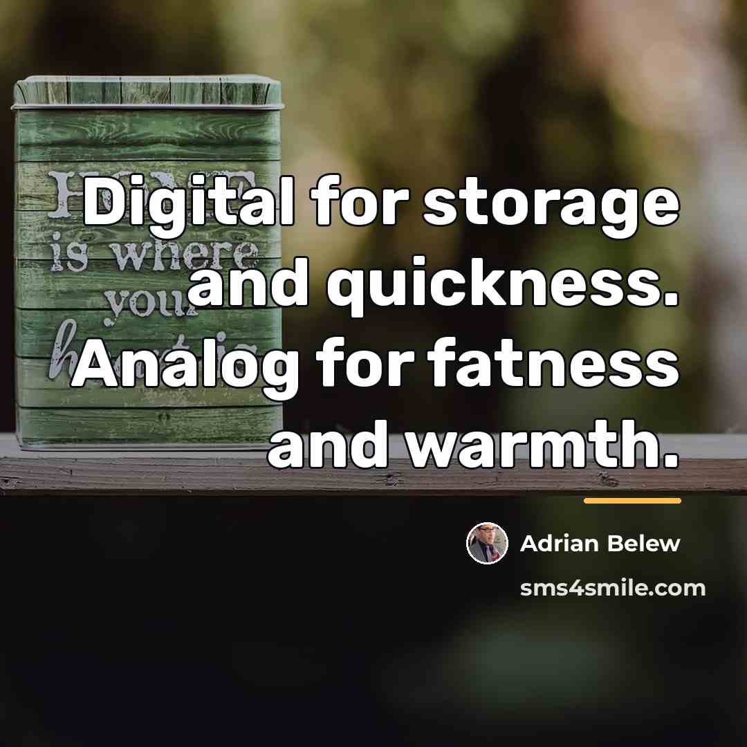 “Digital for storage and quickness. Analog for fatness and warmth.…” quote by Adrian Belew