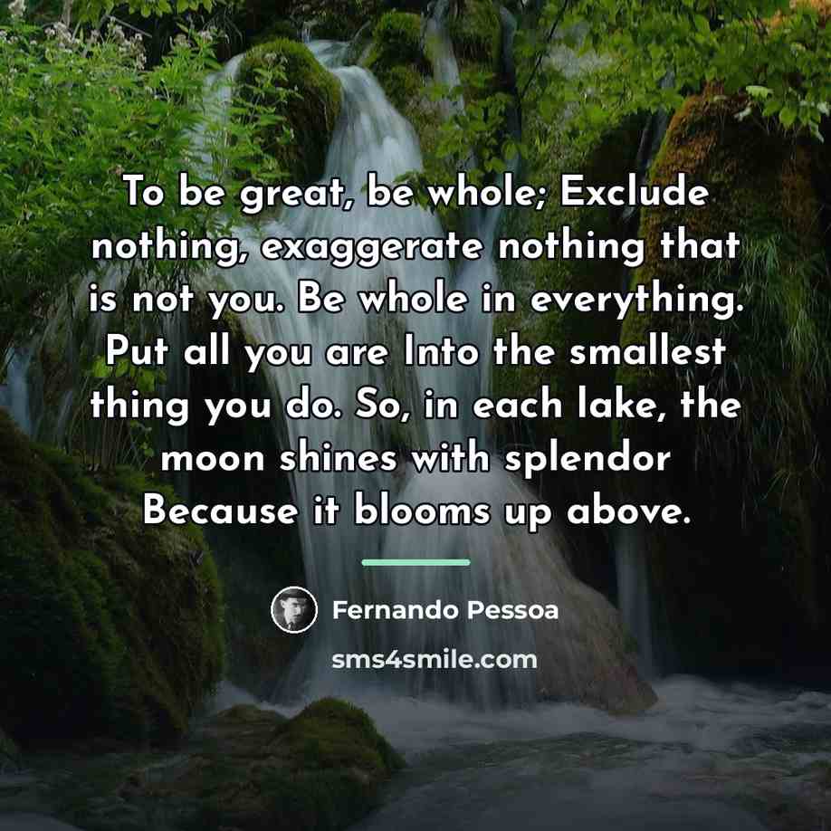 “To be great, be whole; Exclude nothing, exaggerate nothing that…” quote by Fernando Pessoa