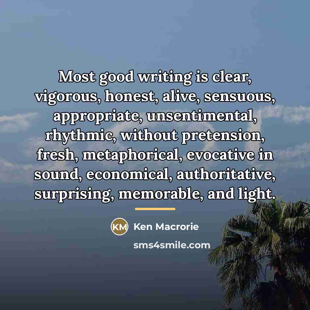 “Most good writing is clear, vigorous, honest, alive, sensuous, appropriate,…” quote by Ken Macrorie