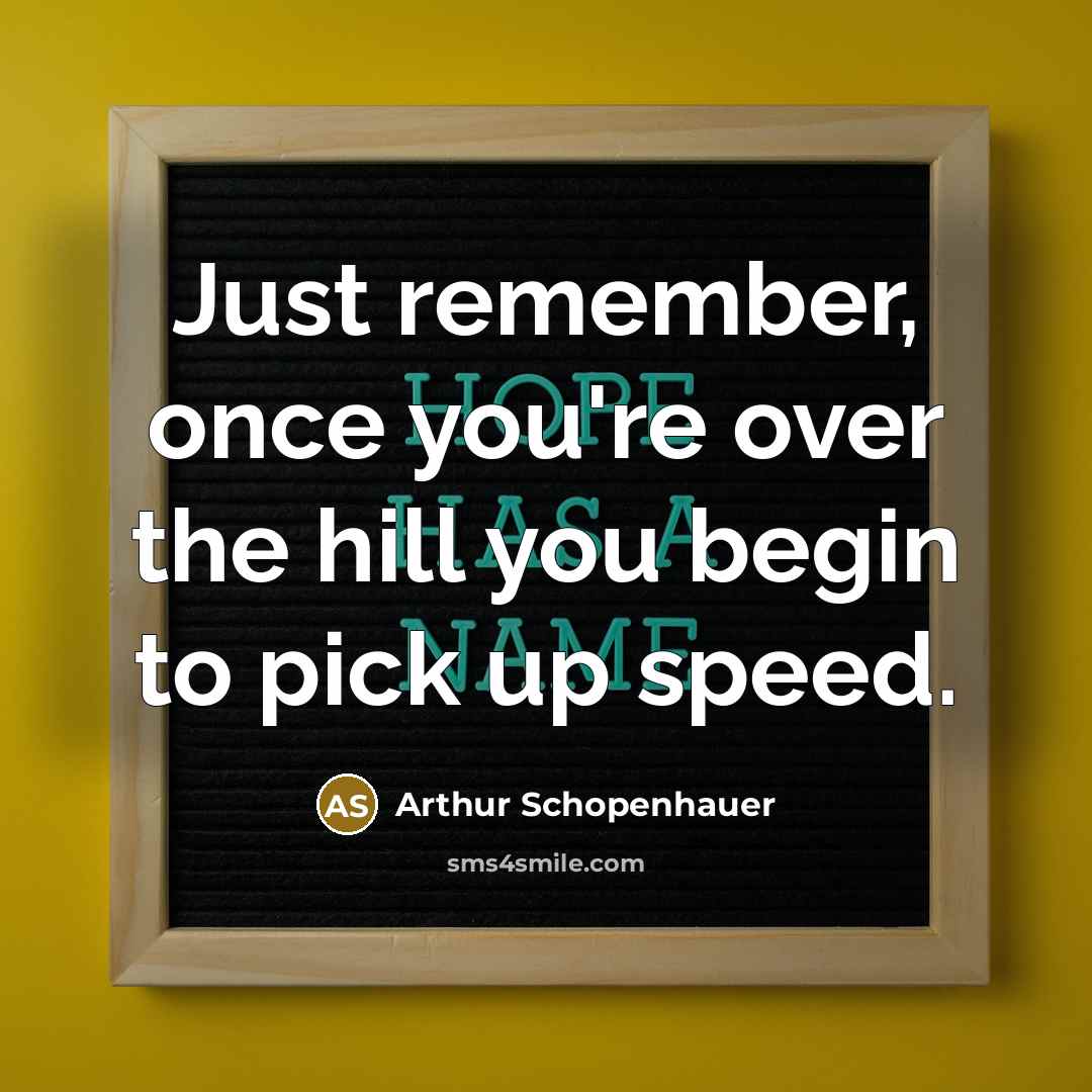 “Just remember, once you're over the hill you begin to…” quote by Arthur Schopenhauer