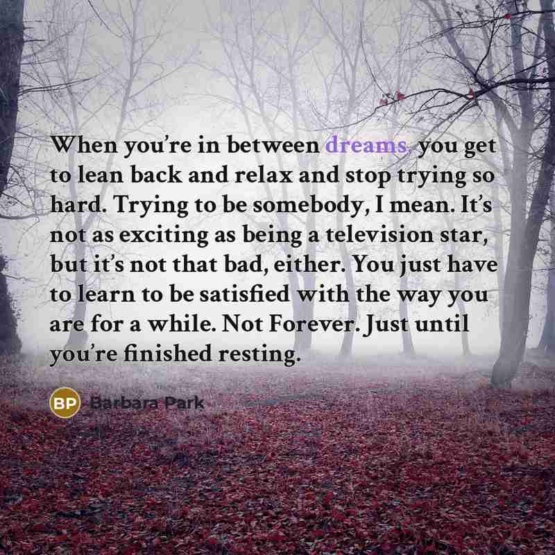 “When you’re in between dreams, you get to lean back…” quote by Barbara Park