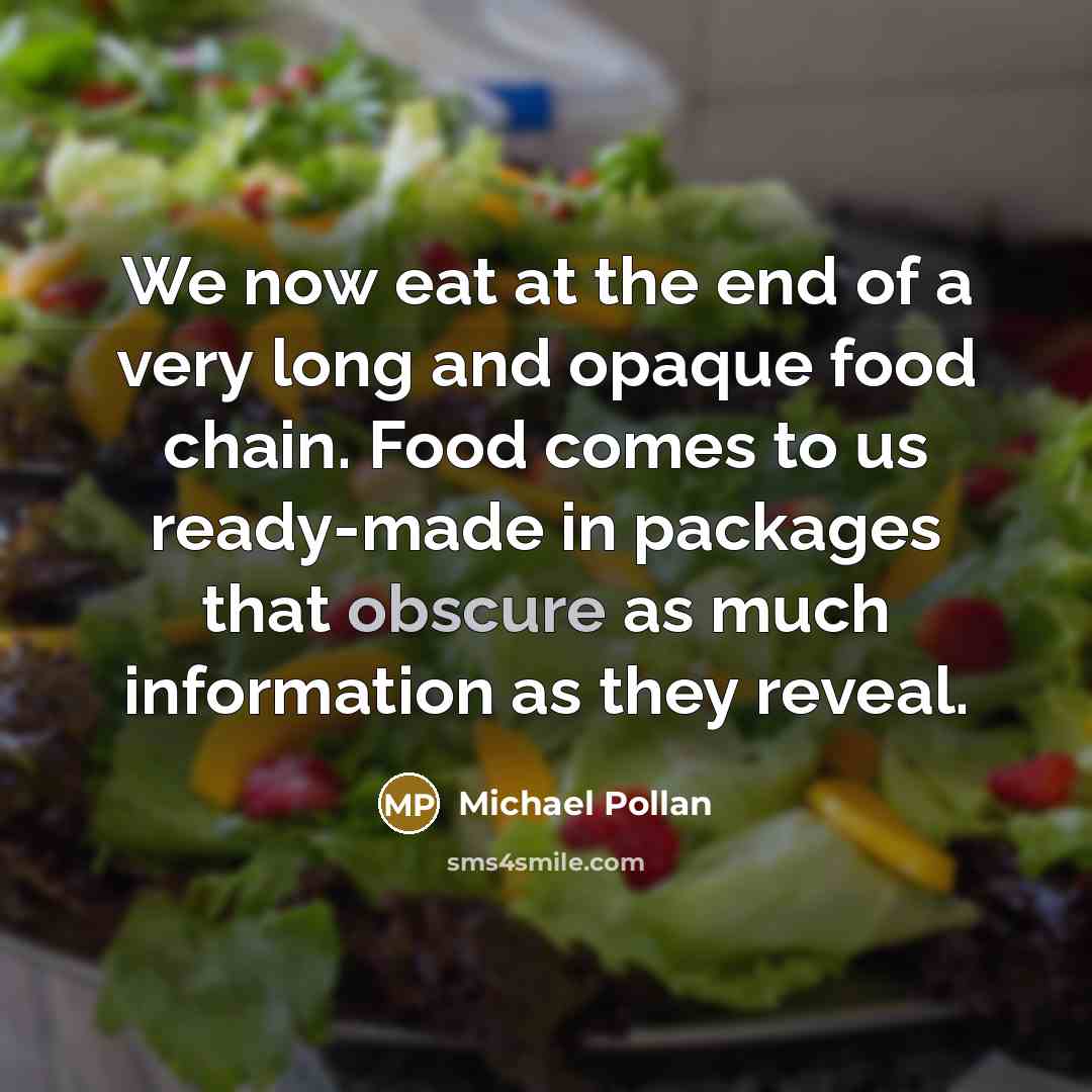 “We now eat at the end of a very long…” quote by Michael Pollan
