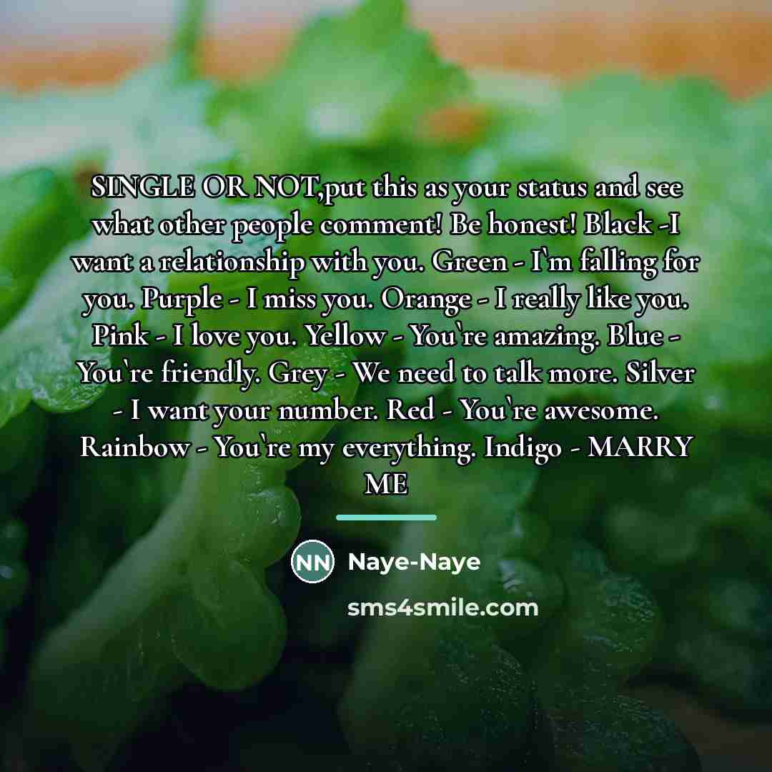 “SINGLE OR NOT,put this as your status and see what…” quote by Naye-Naye