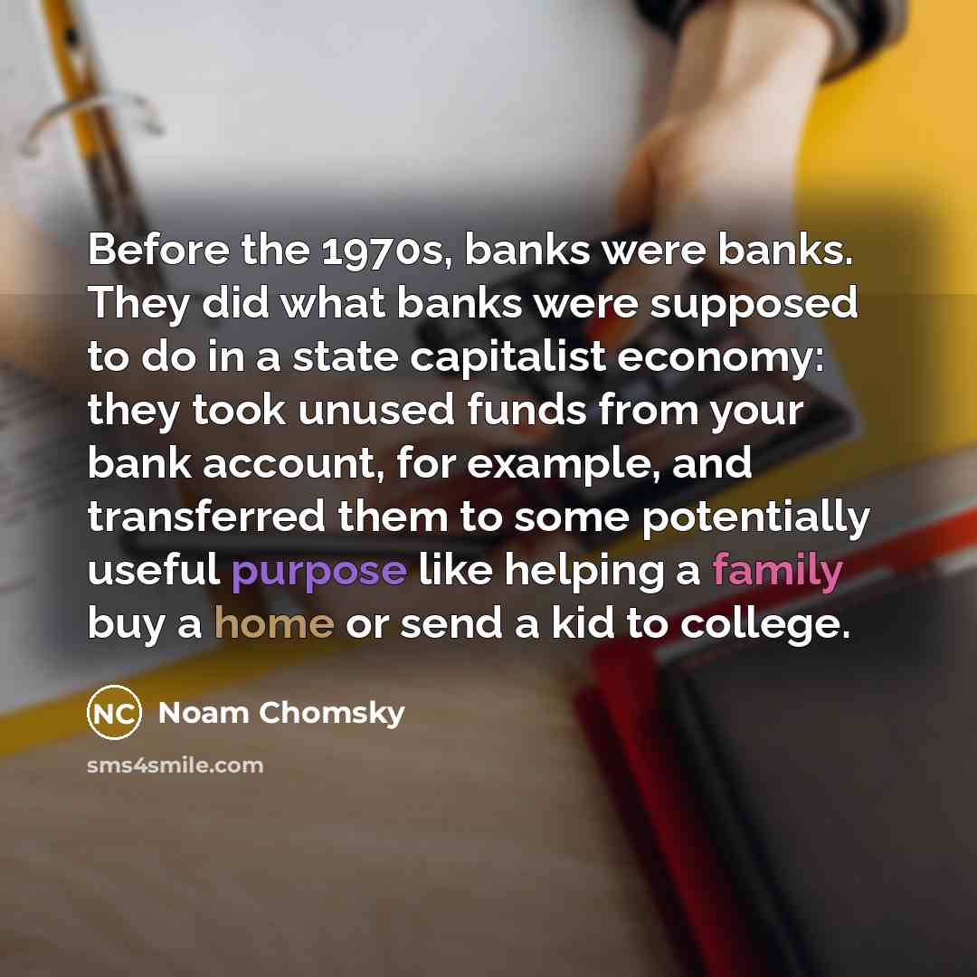 “Before the 1970s, banks were banks. They did what banks…” quote by Noam Chomsky
