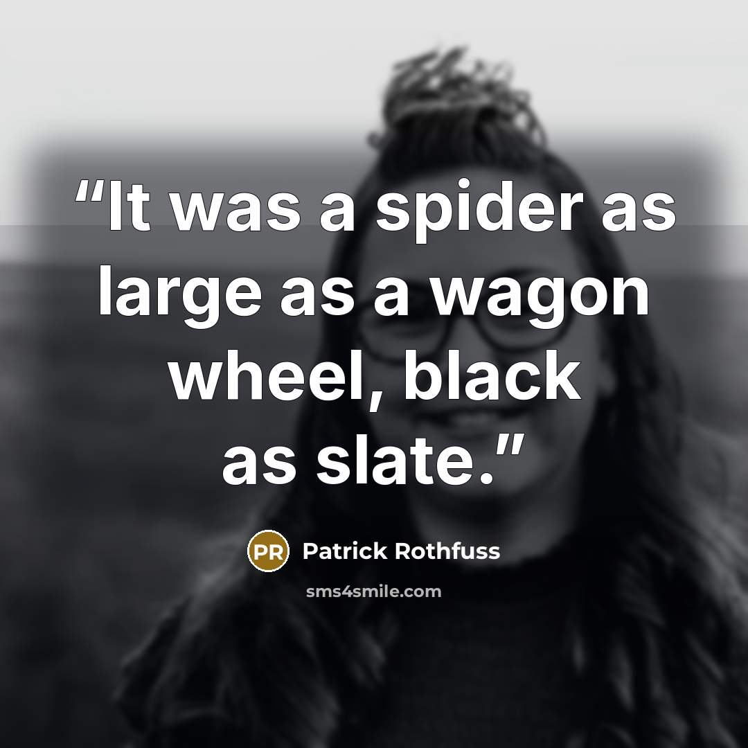 “It was a spider as large as a wagon wheel, black as slate.” quote by Patrick Rothfuss
