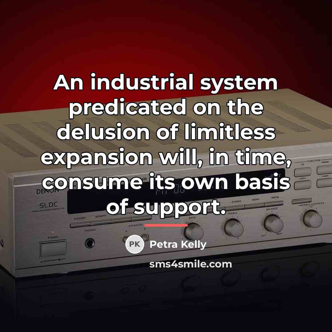 “An industrial system predicated on the delusion of limitless expansion…” quote by Petra Kelly