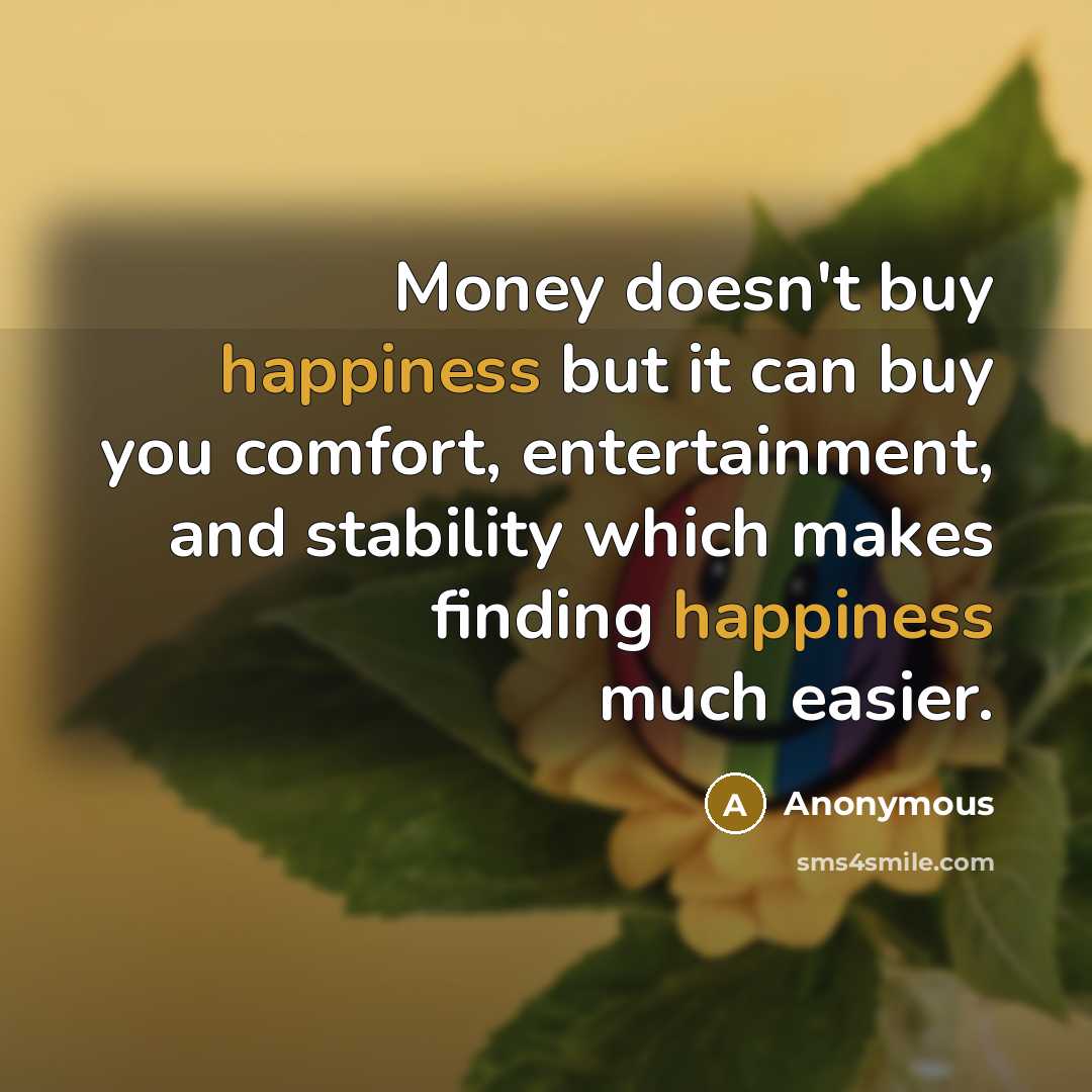 “Money doesn't buy happiness but it can buy you comfort,…” quote by Anonymous