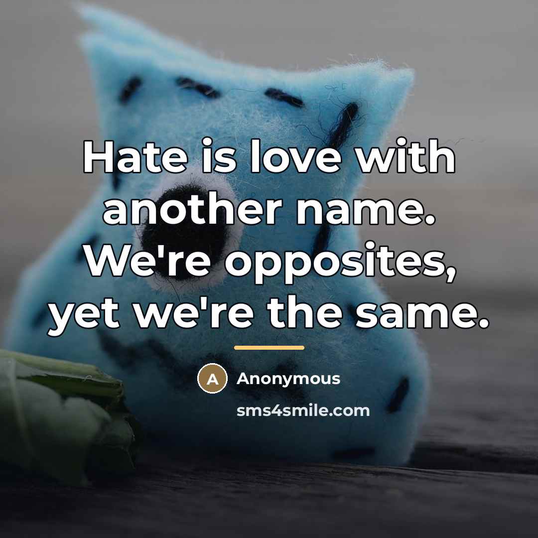 “Hate is love with another name. We're opposites, yet we're…” quote by Anonymous