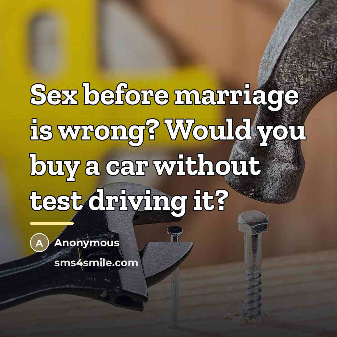 “Sex before marriage is wrong? Would you buy a car…” quote by Anonymous