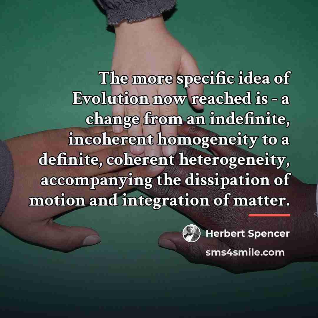 “The more specific idea of Evolution now reached is -…” quote by Herbert Spencer