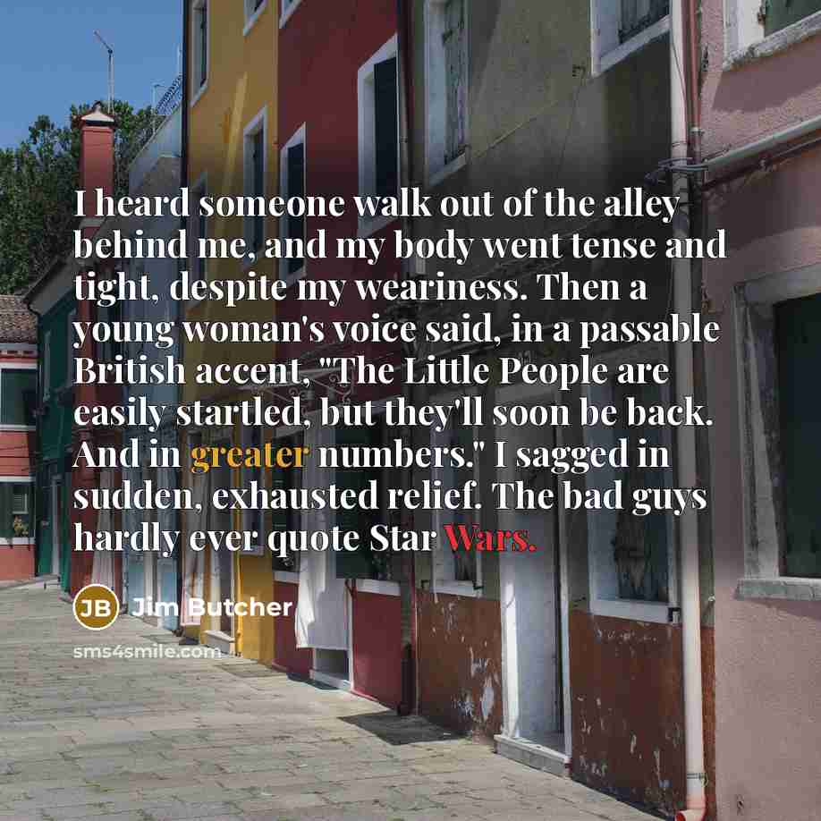 “I heard someone walk out of the alley behind me,…” quote by Jim Butcher
