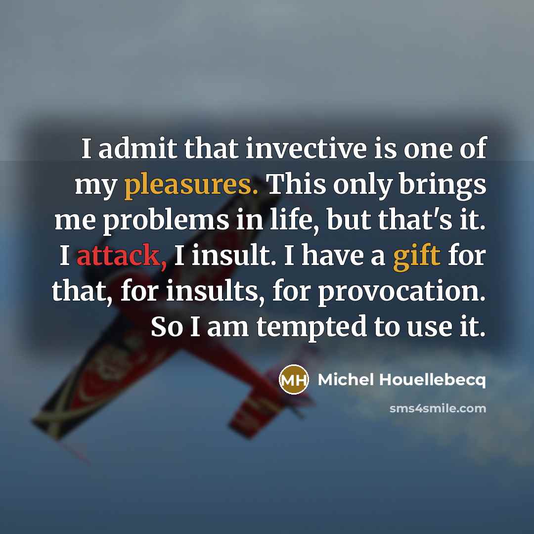 “I admit that invective is one of my pleasures. This…” quote by Michel Houellebecq