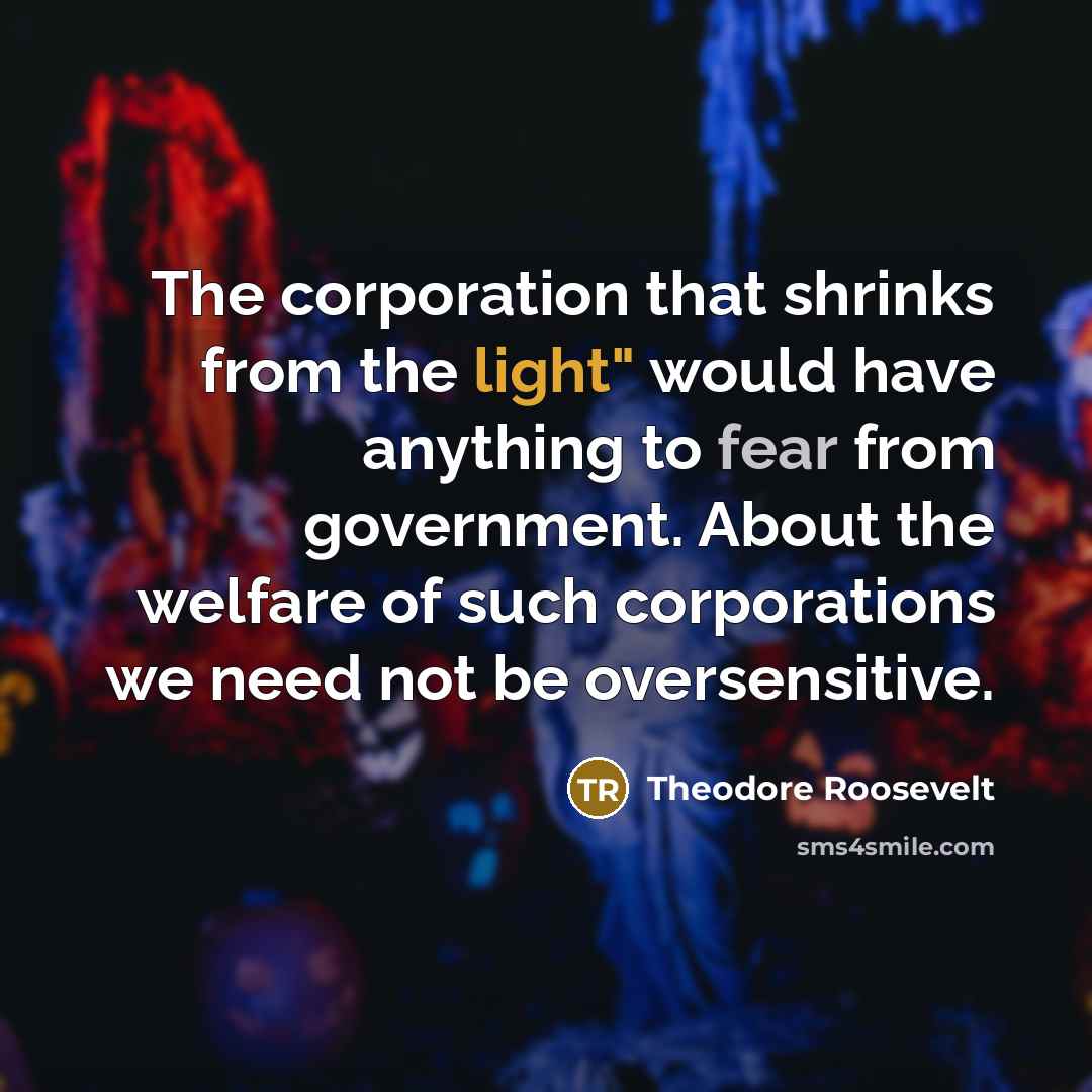 “The corporation that shrinks from the light" would have anything…” quote by Theodore Roosevelt