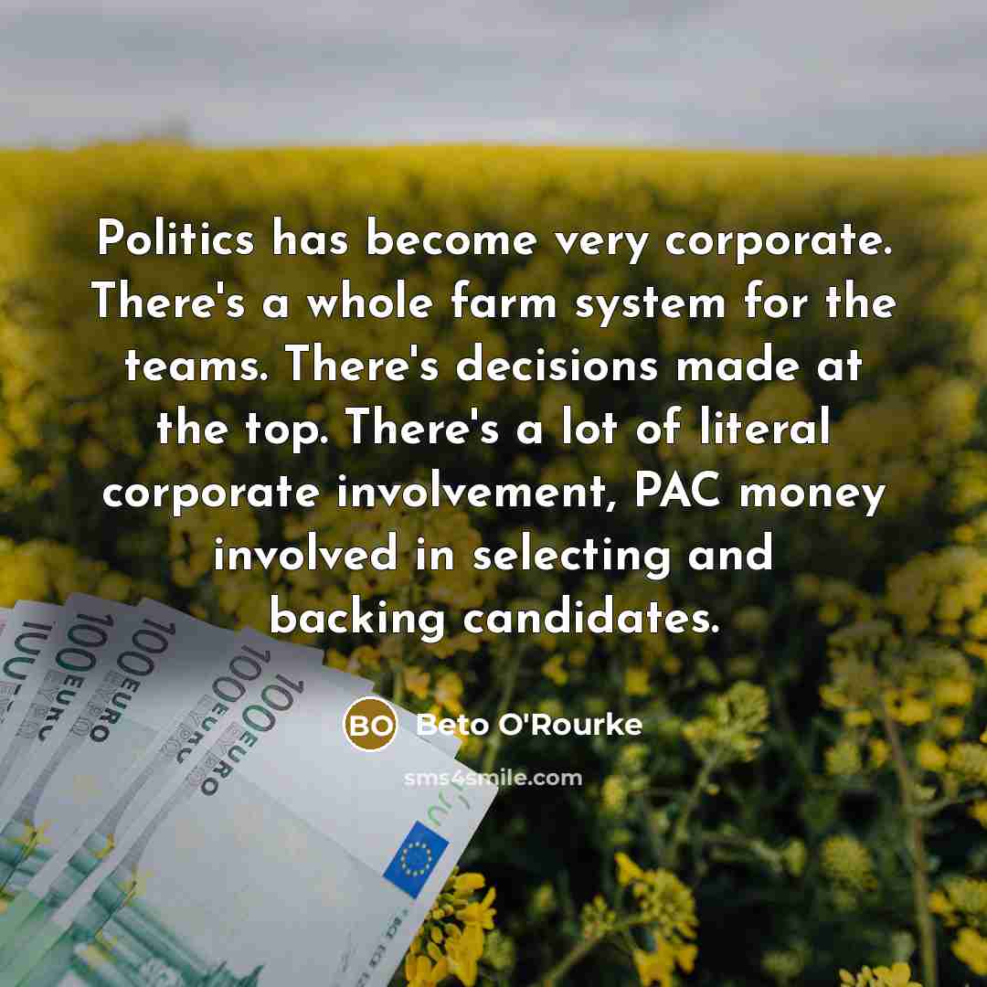 “Politics has become very corporate. There's a whole farm system…” quote by Beto O'Rourke