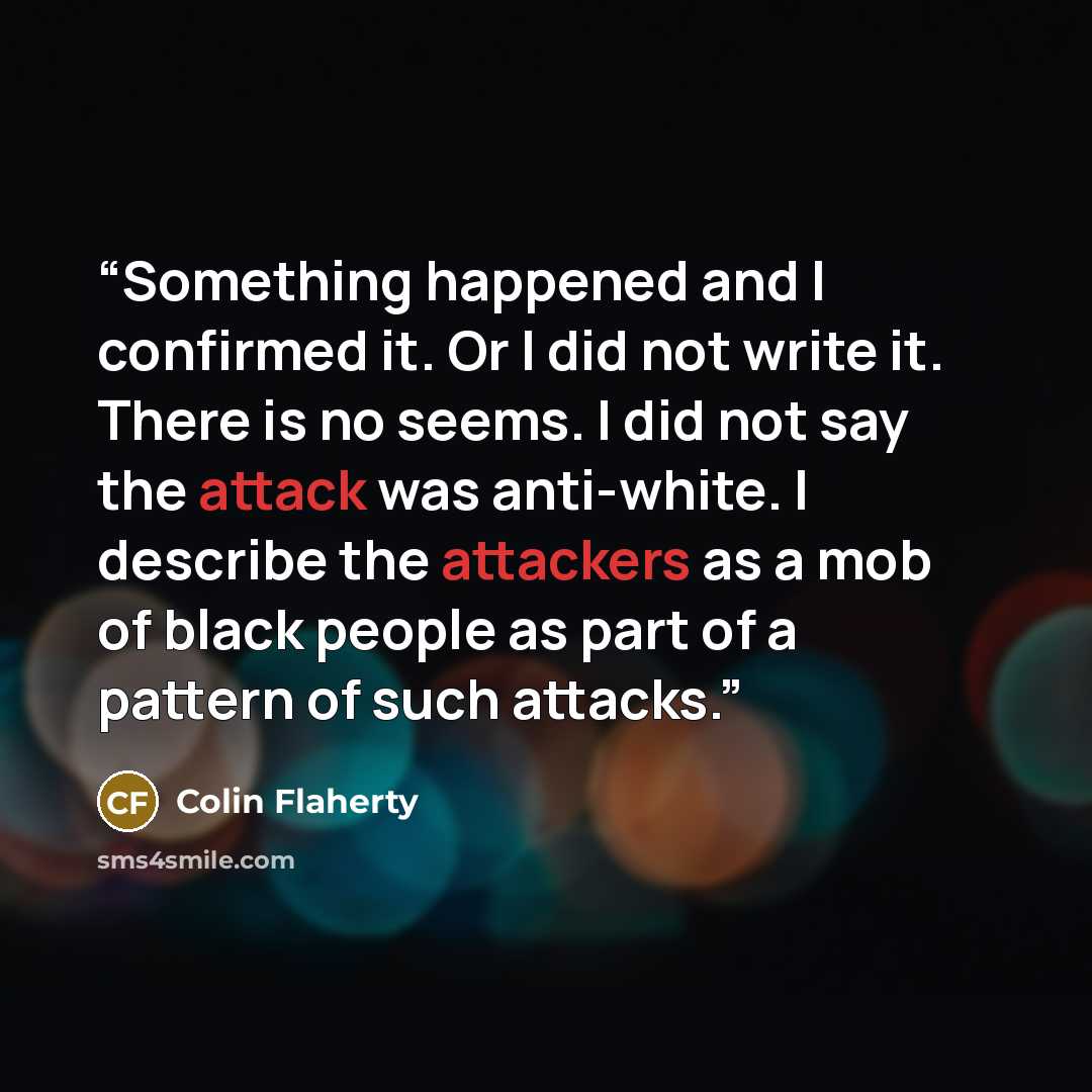 “Something happened and I confirmed it. Or I did not write it. There is no seems. I did not say the attack was anti-white. I describe the attackers as a mob of black people as part of a pattern of such attacks.” quote by Colin Flaherty
