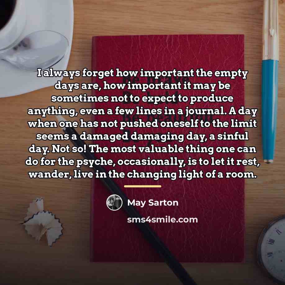 “I always forget how important the empty days are, how…” quote by May Sarton