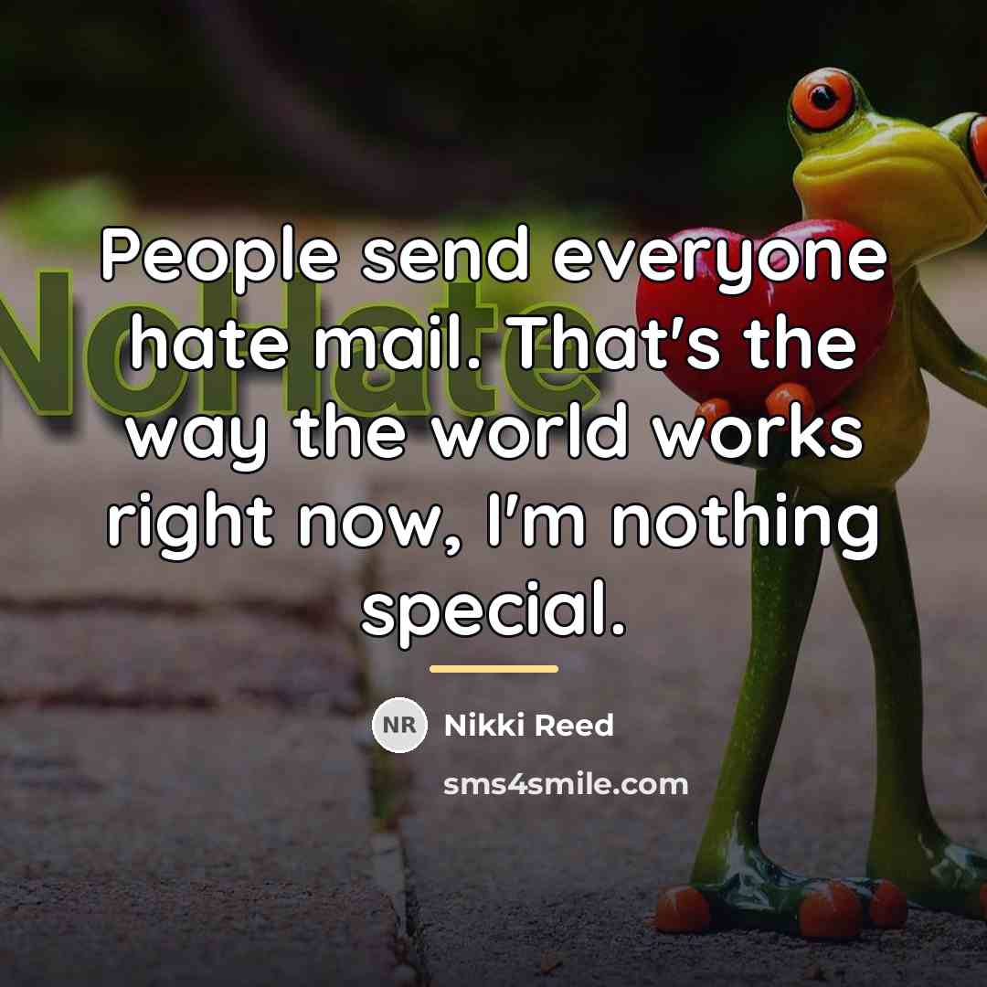 “People send everyone hate mail. That's the way the world…” quote by Nikki Reed