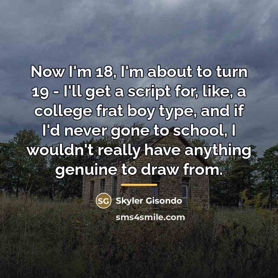 “Now I'm 18, I'm about to turn 19 - I'll…” quote by Skyler Gisondo