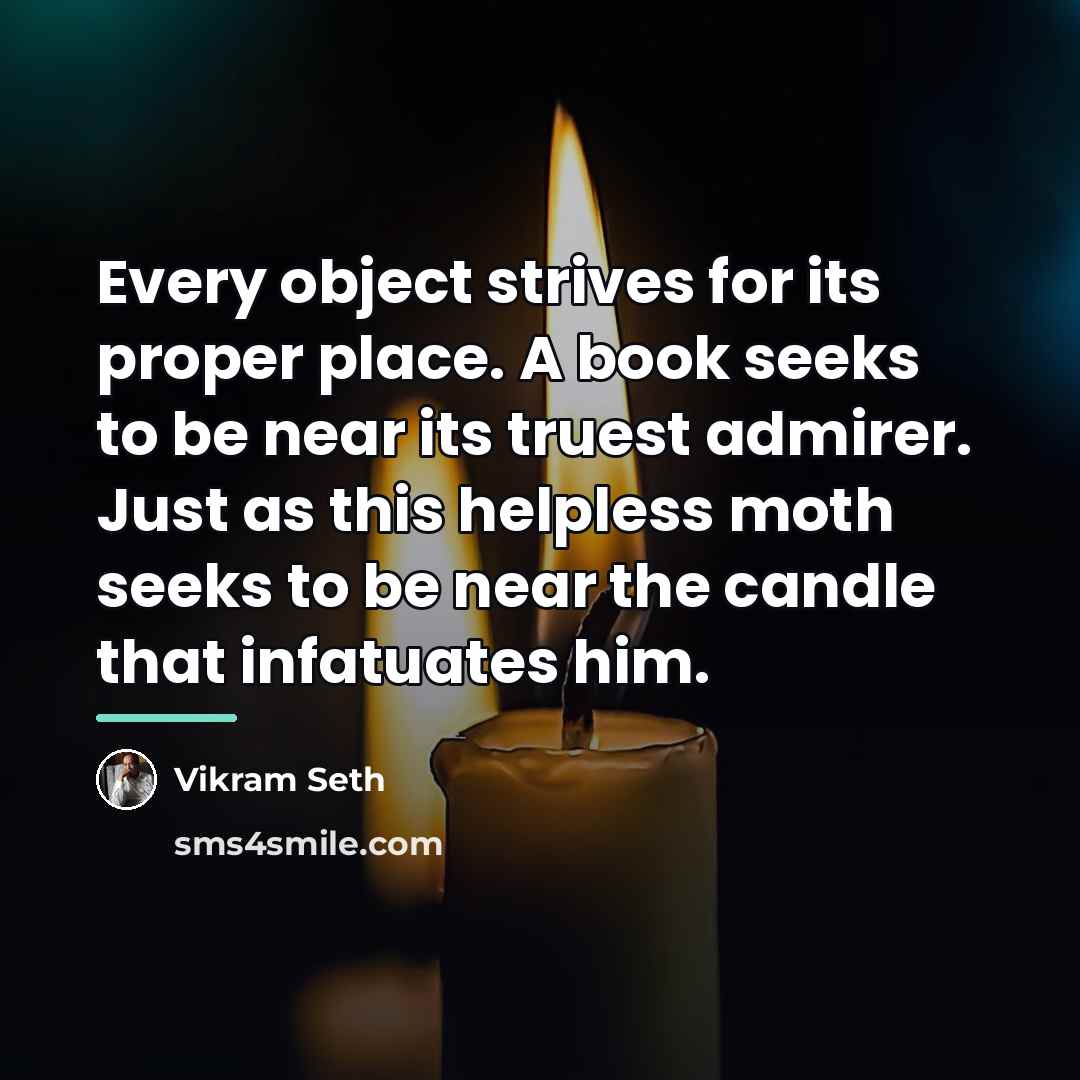 “Every object strives for its proper place. A book seeks…” quote by Vikram Seth