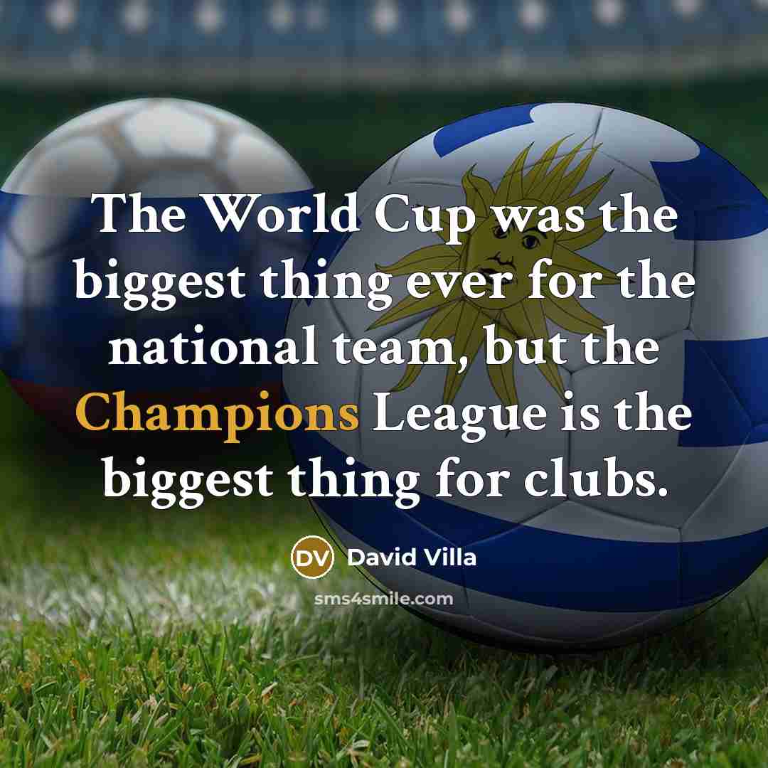 “The World Cup was the biggest thing ever for the national team, but the Champions League is the biggest thing for clubs.” quote by David Villa