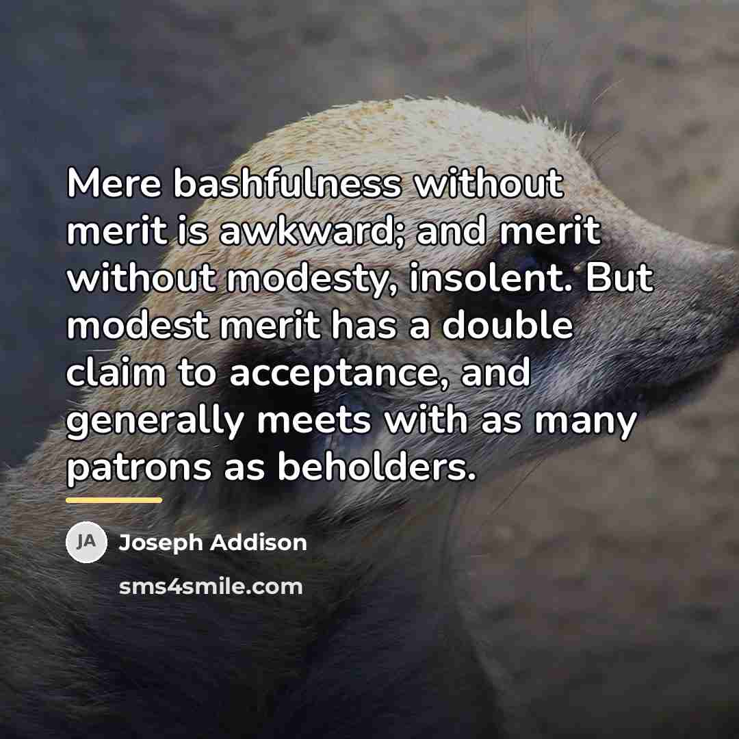 “Mere bashfulness without merit is awkward; and merit without modesty,…” quote by Joseph Addison