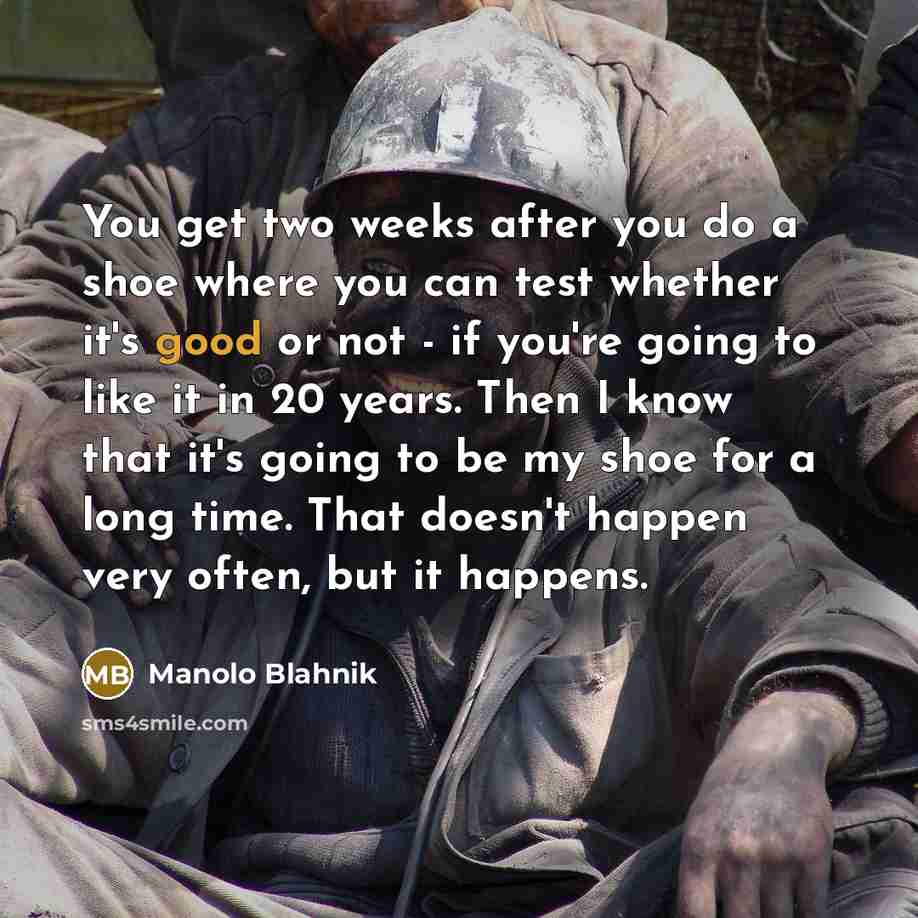 “You get two weeks after you do a shoe where you can test whether it's good or not - if you're going to like it in 20 years. Then I know that it's going to be my shoe for a long time. That doesn't happen very often, but it happens.” quote by Manolo Blahnik