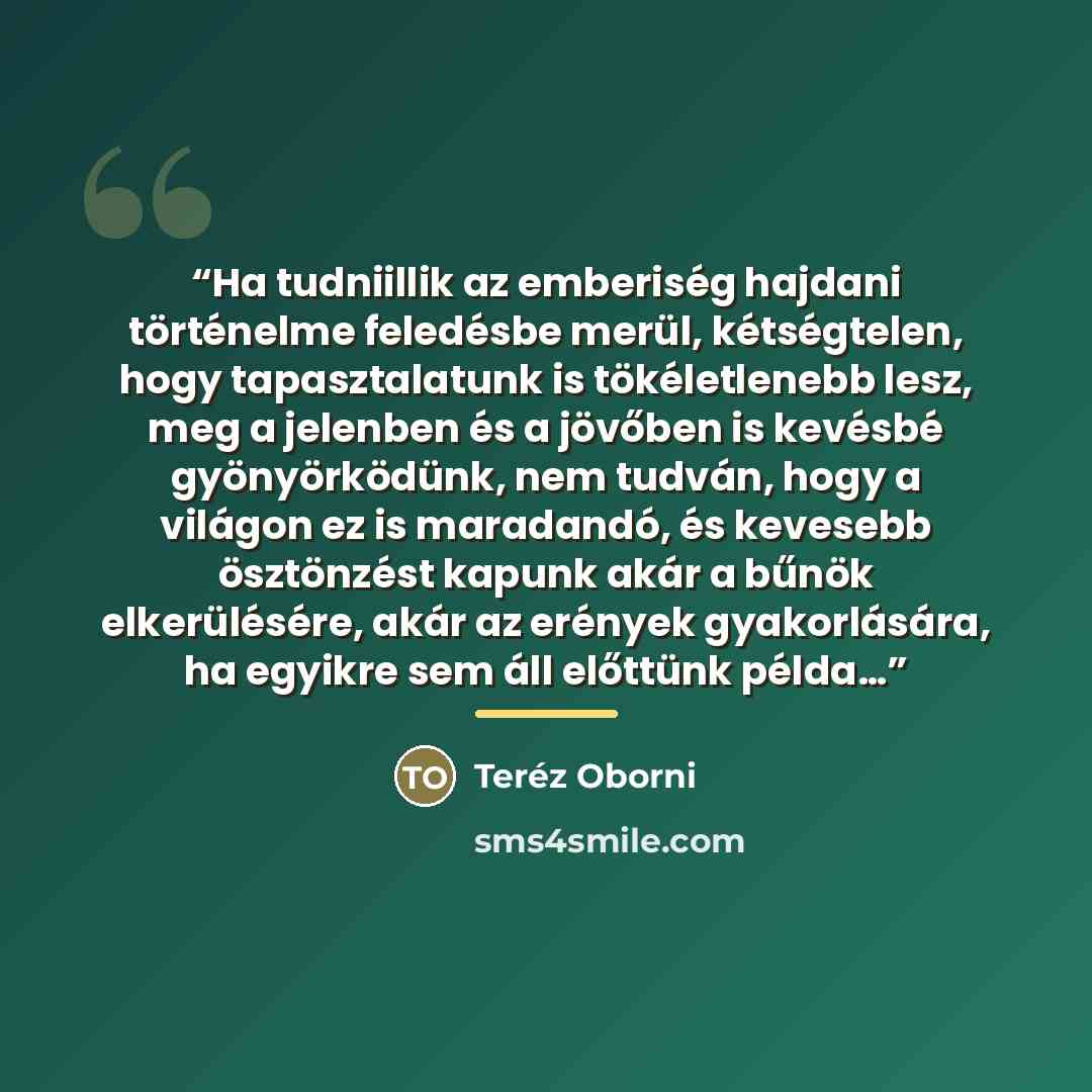 “Ha tudniillik az emberiség hajdani történelme feledésbe merül, kétségtelen, hogy tapasztalatunk is tökéletlenebb lesz, meg a jelenben és a jövőben is kevésbé gyönyörködünk, nem tudván, hogy a világon ez is maradandó, és kevesebb ösztönzést kapunk akár a bűnök elkerülésére, akár az erények…” quote by Anonymous