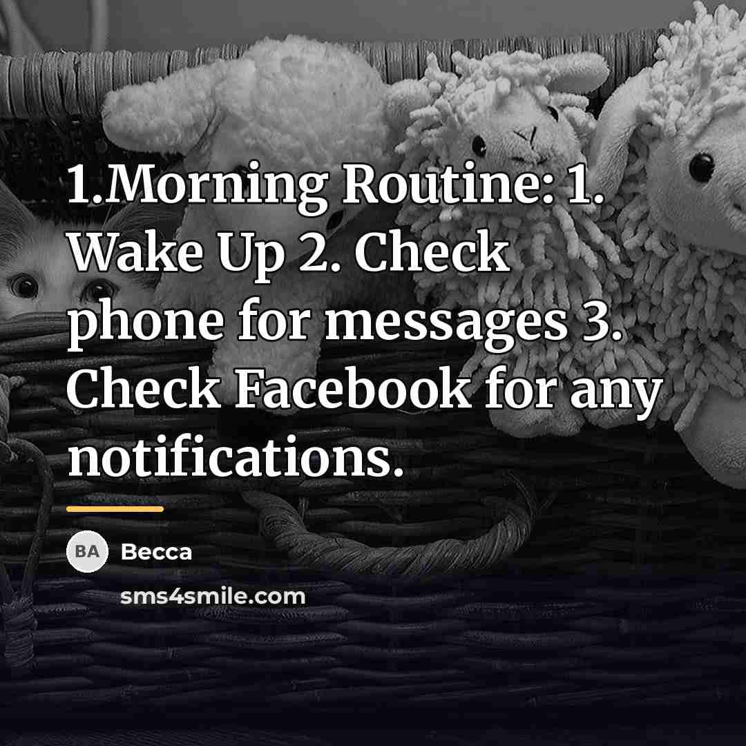 “1.Morning Routine: 1. Wake Up 2. Check phone for messages…” quote by Becca