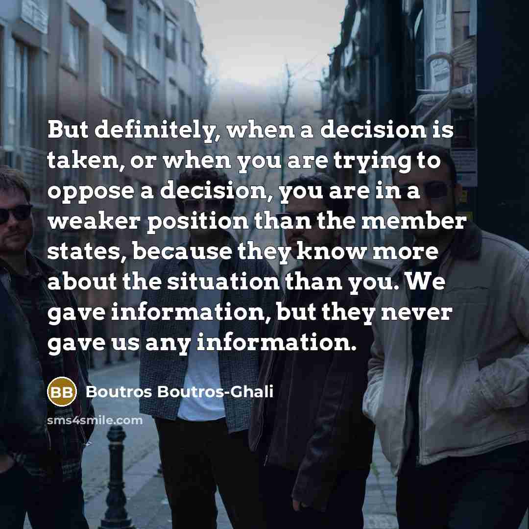 “But definitely, when a decision is taken, or when you…” quote by Boutros Boutros-Ghali