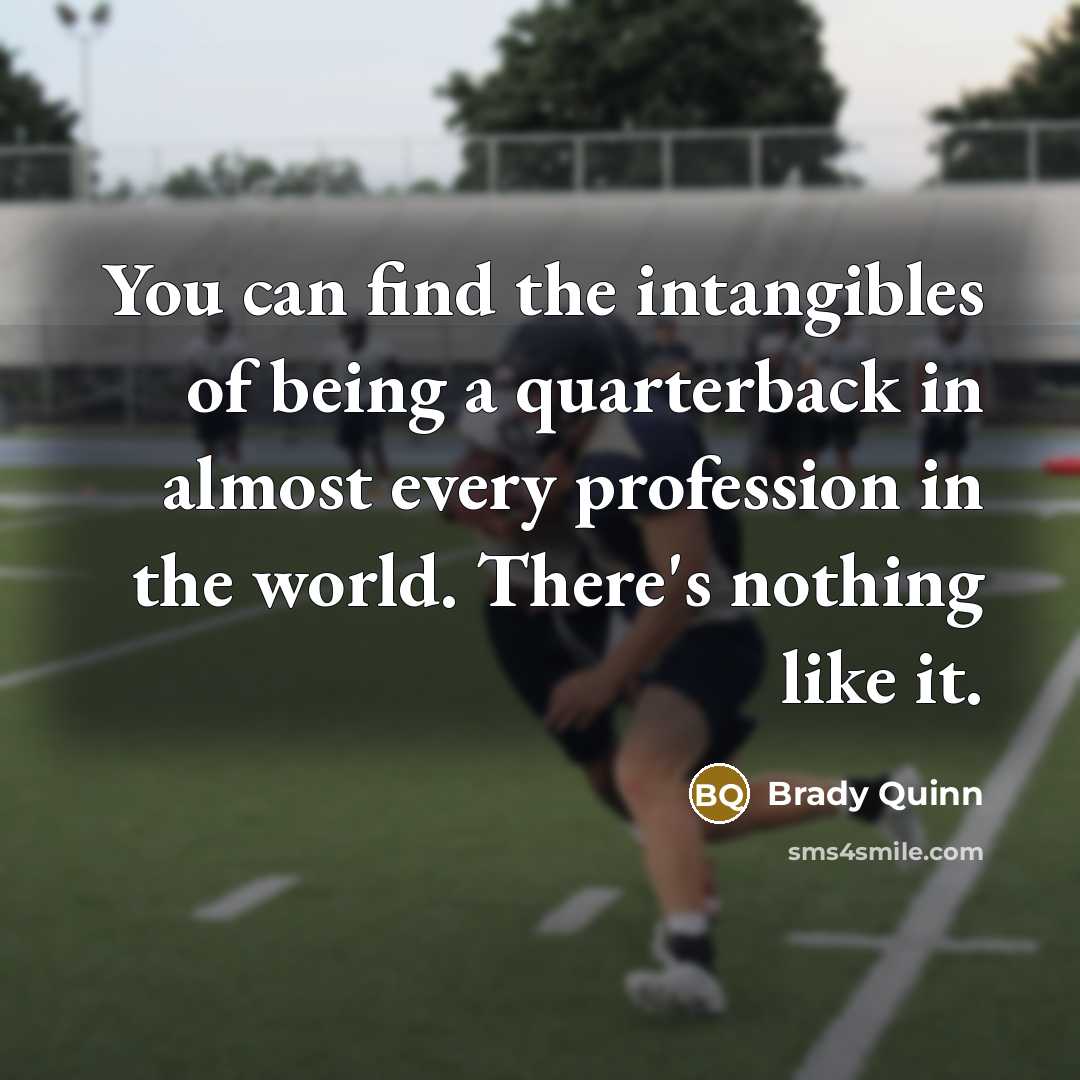 “You can find the intangibles of being a quarterback in almost every profession in the world. There's nothing like it.” quote by Brady Quinn