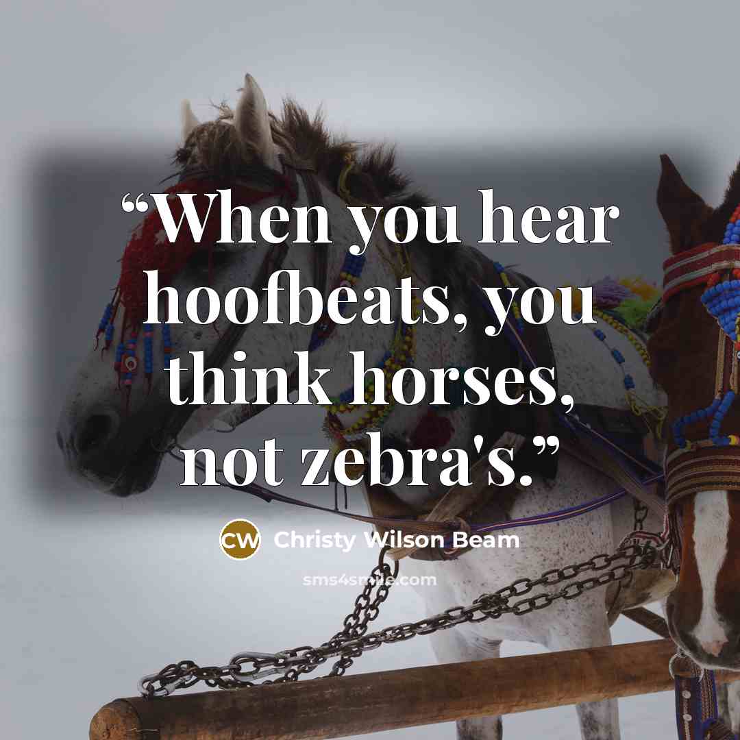 “When you hear hoofbeats, you think horses, not zebra's.” quote by Christy Wilson Beam